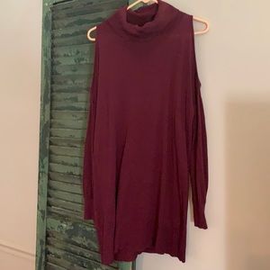 Burgundy cold shoulder sweater dress